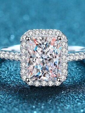 Certified 2ct. t.w. Moissanite Diamond Radiant Cut Engagement Ring NEW